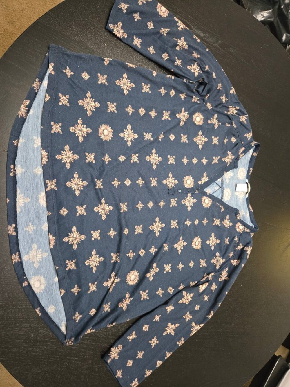 H&M Women's Navy Medallion Print Long Sleeve Blouse XL
